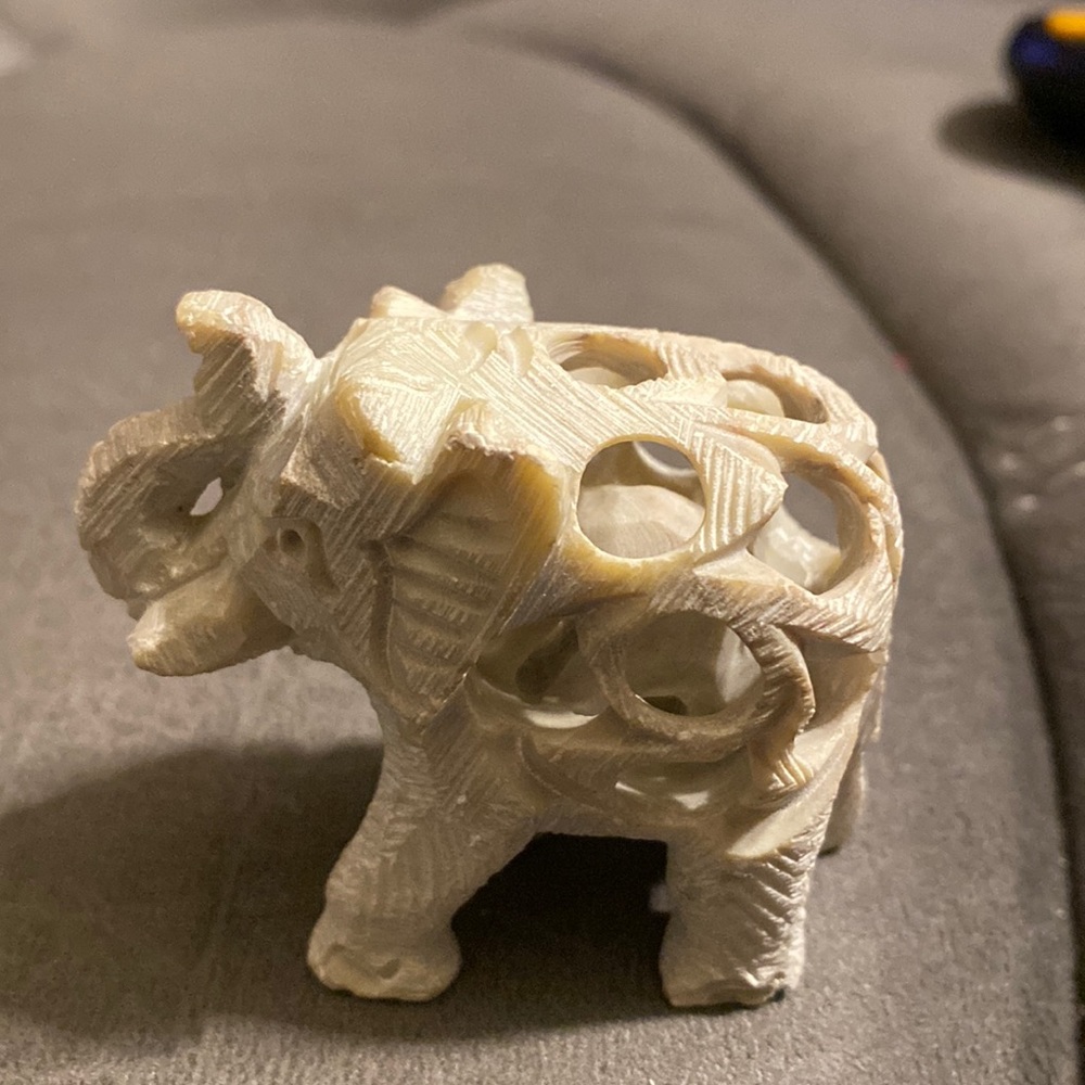 Hand Carved Stone Elephant Figure with baby inside.  Made in India.